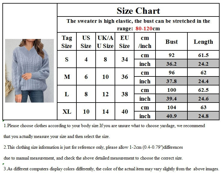 Women's Autumn And Winter New Long-sleeved Knitted V-neck Pullover Sweater