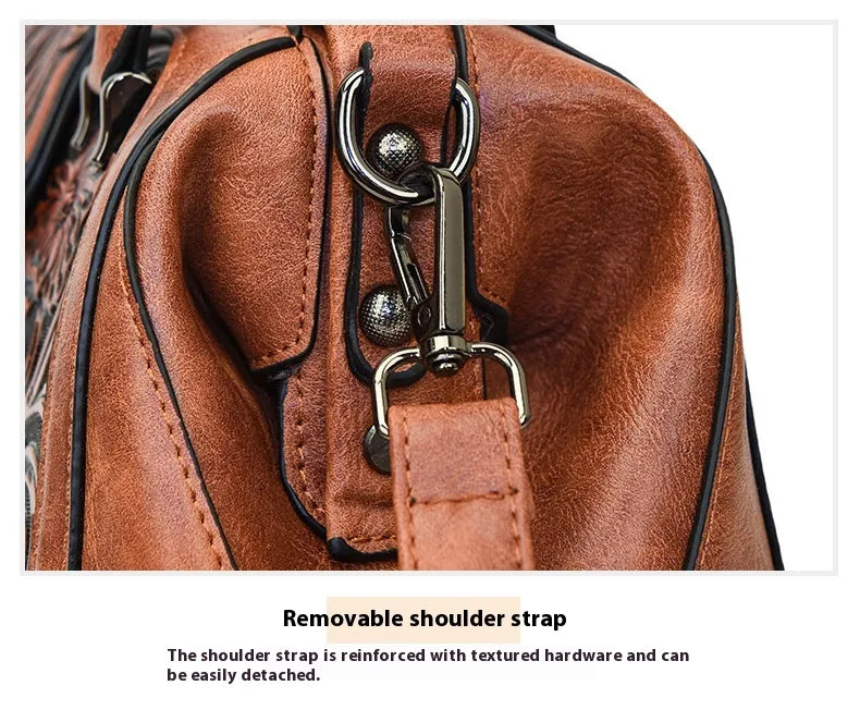 Handmade Carved One-shoulder Women's Leather Bag