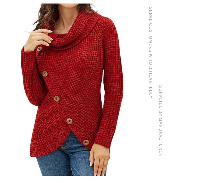 Pullover Button High Lapel Pullover Women's Sweater