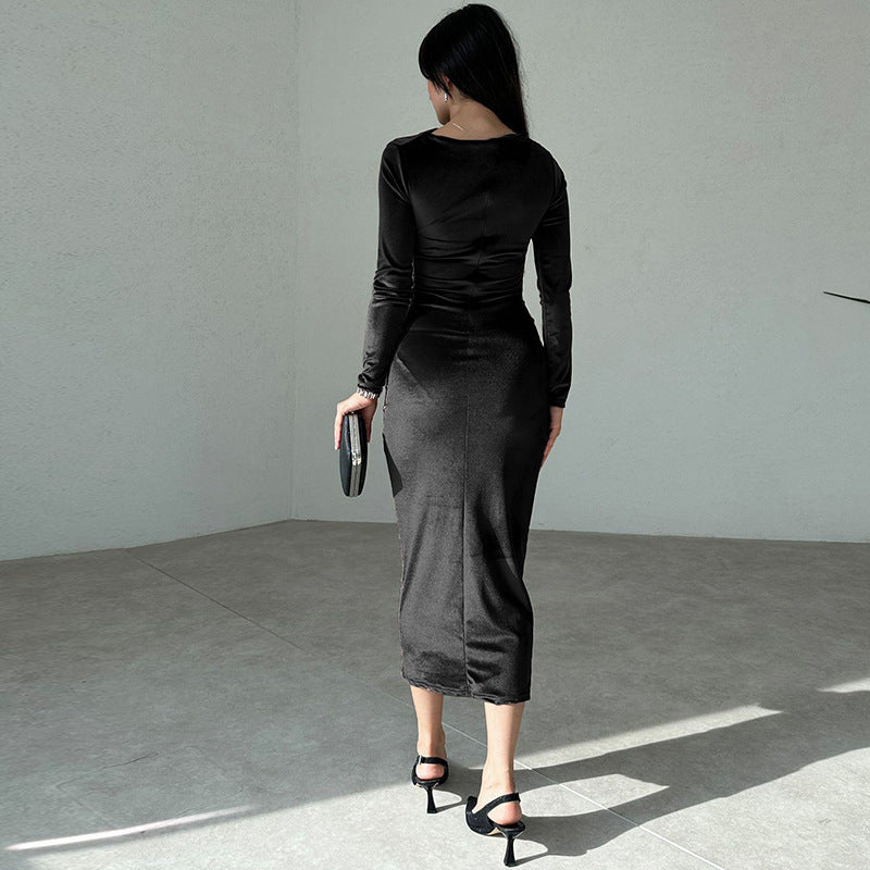 Women's Fashion Personality Solid Color Slim Fit Dress