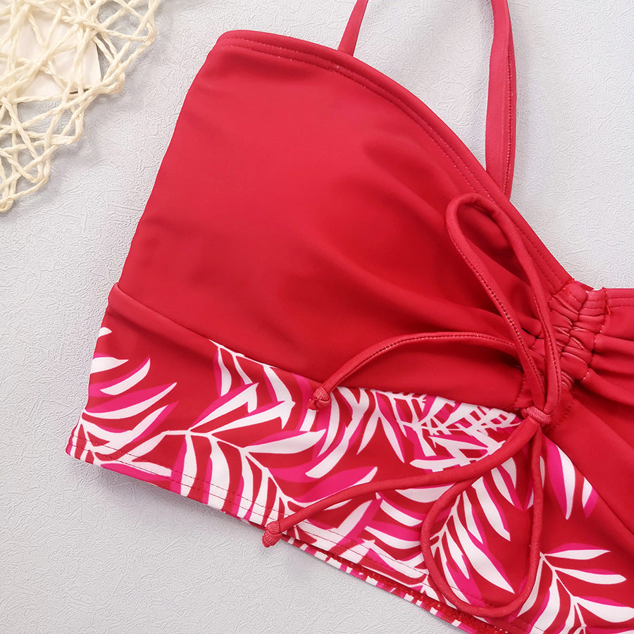 Women's Split High Waist Boxer Lace Printing Swimsuit