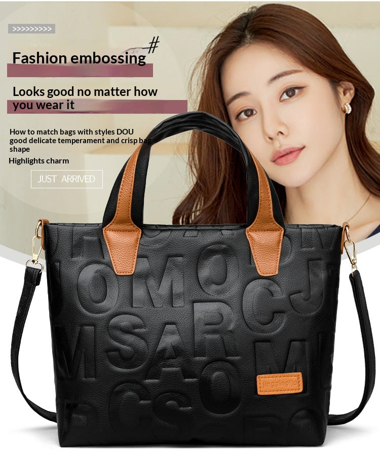 Trendy Tote Handbag Chic Letter Embossing Womens