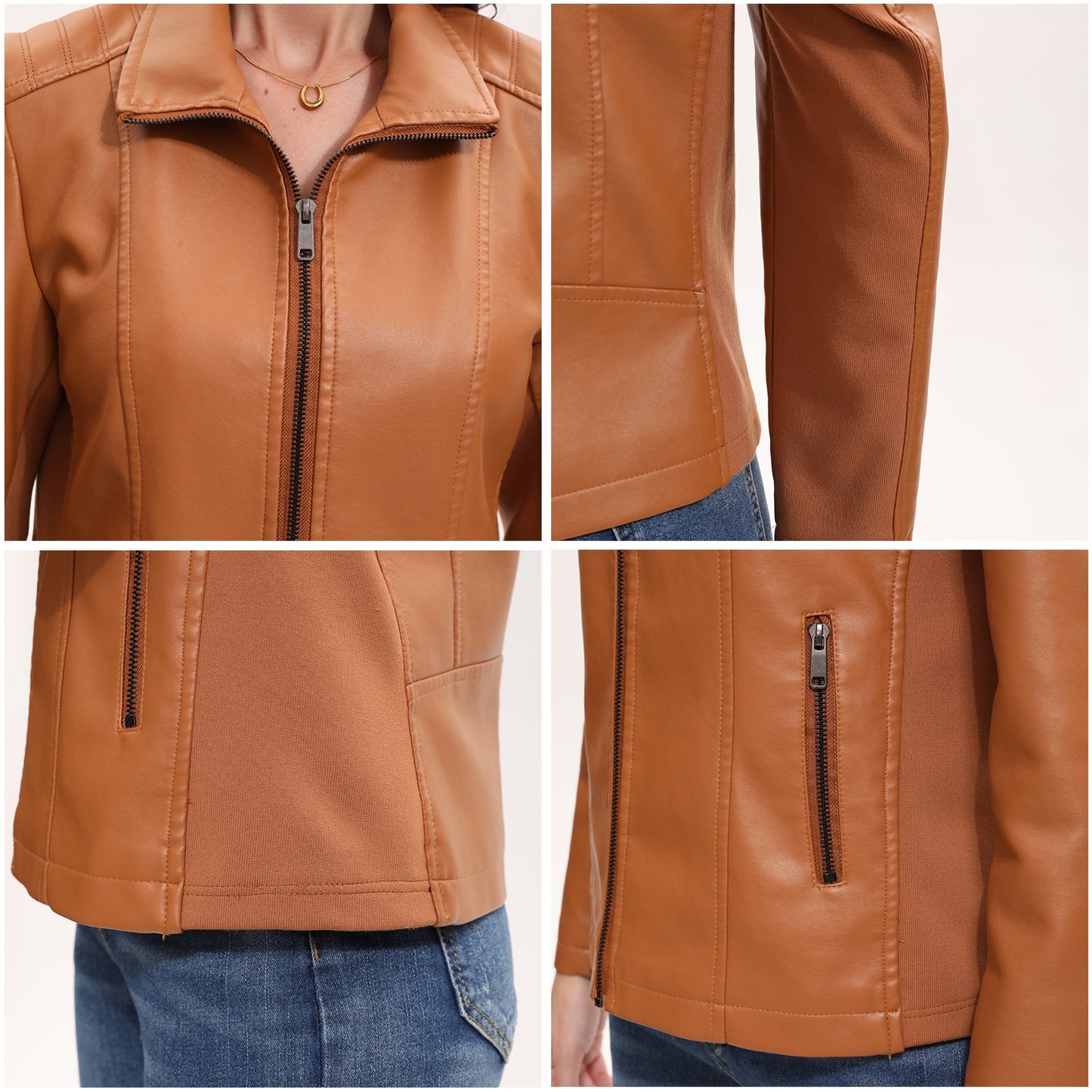 Women's Leather Jacket Knitted Stitching Stretch Coat