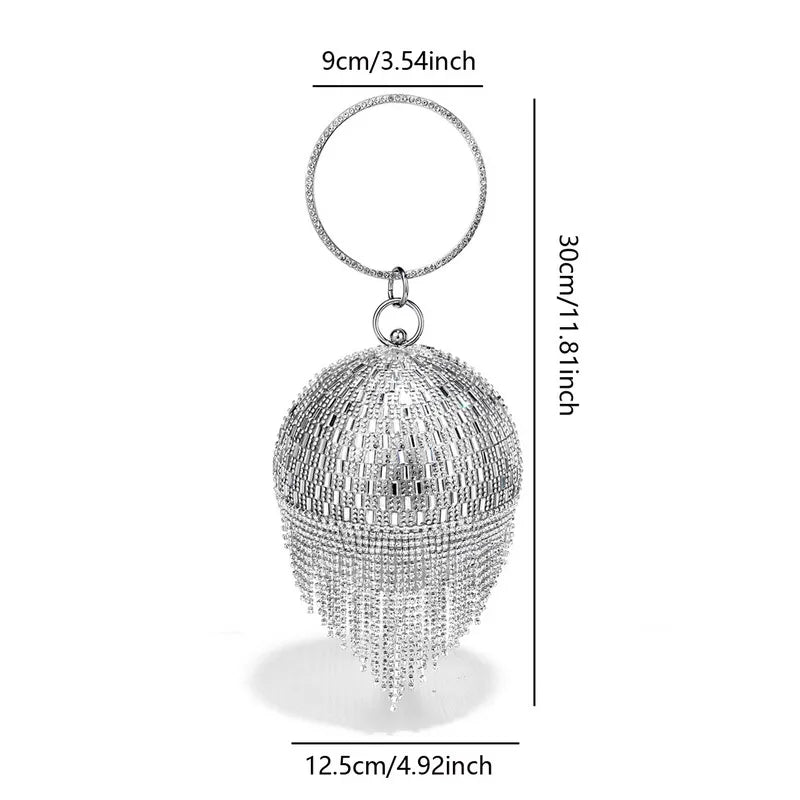 Shining Rhinestone Round Tassel Dinner Bag Women's Fashion