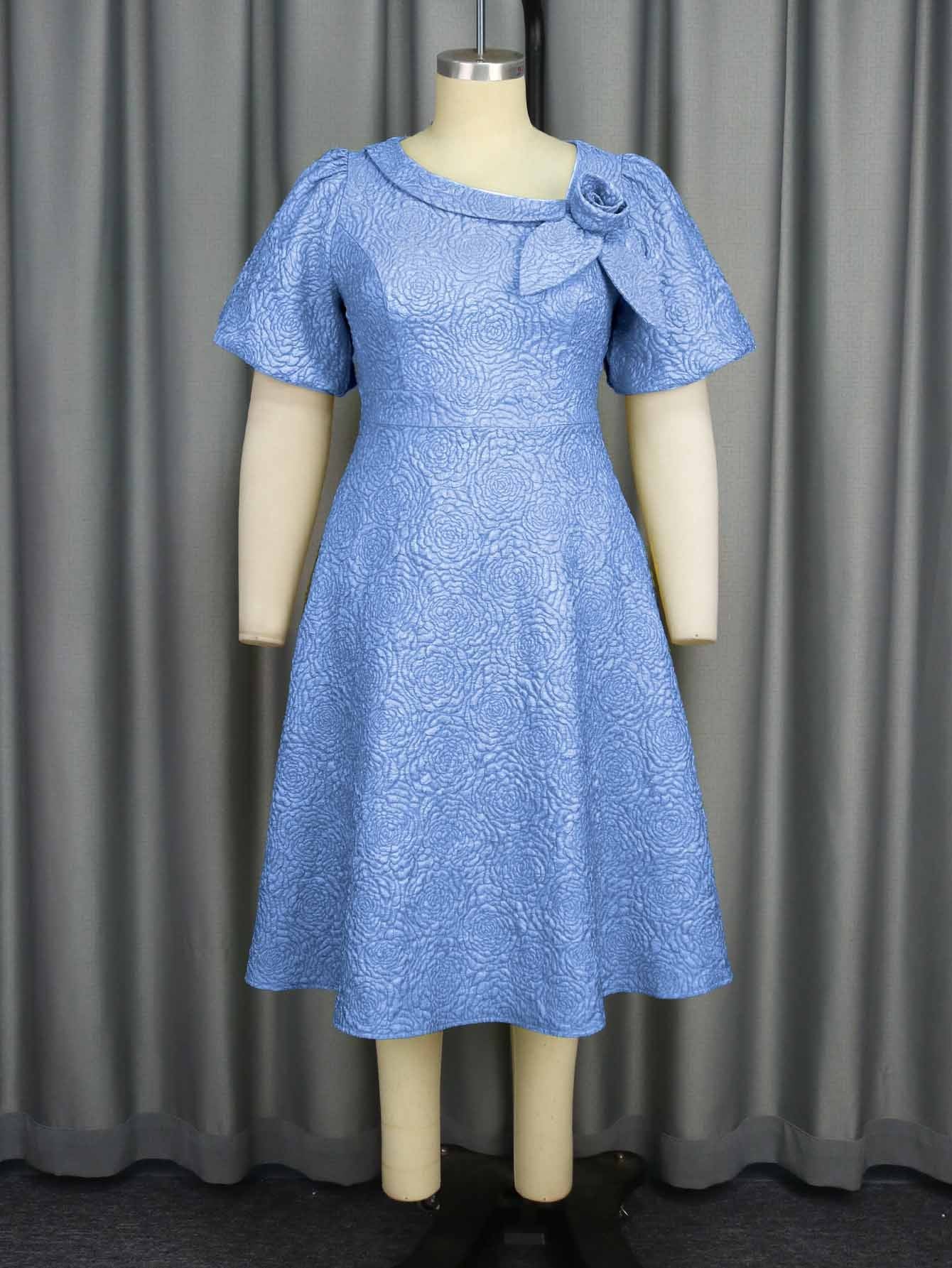 A- Line New Jacquard Fabric Flower Dress