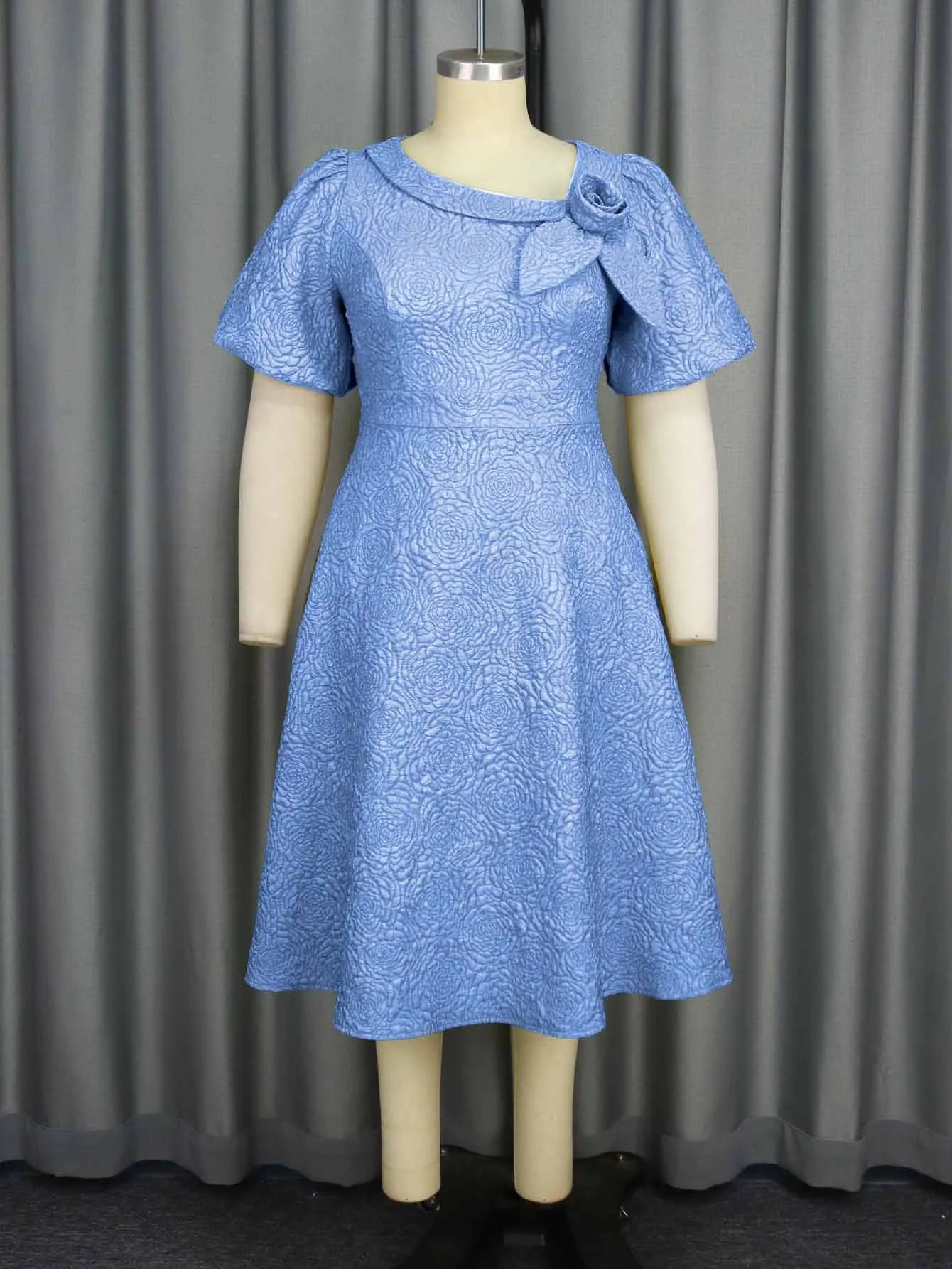 A- Line New Jacquard Fabric Flower Dress
