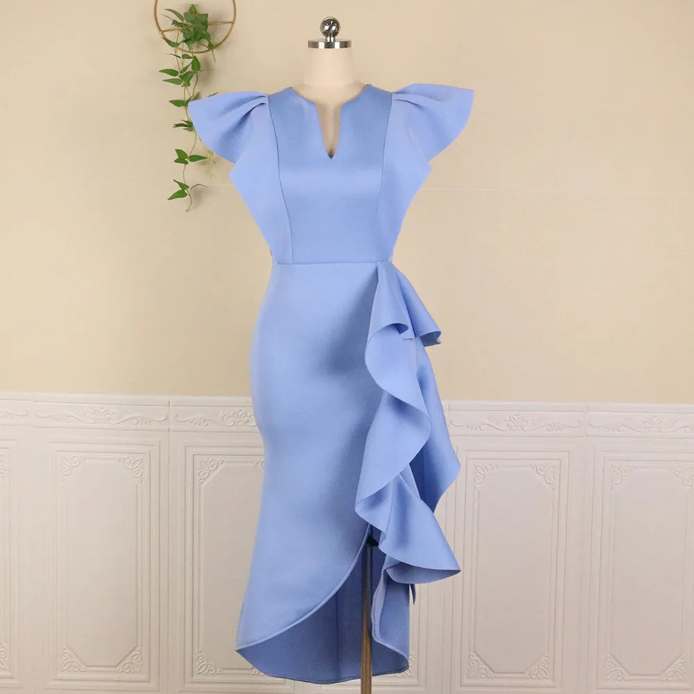 High Waist Irregular Elegant V-neck Flounce Dress
