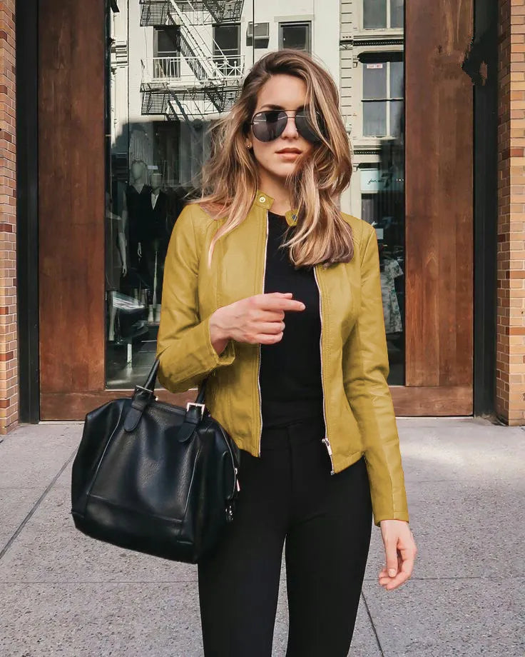 Autumn And Winter Women's Fashionable Leather PU Suit Jacket