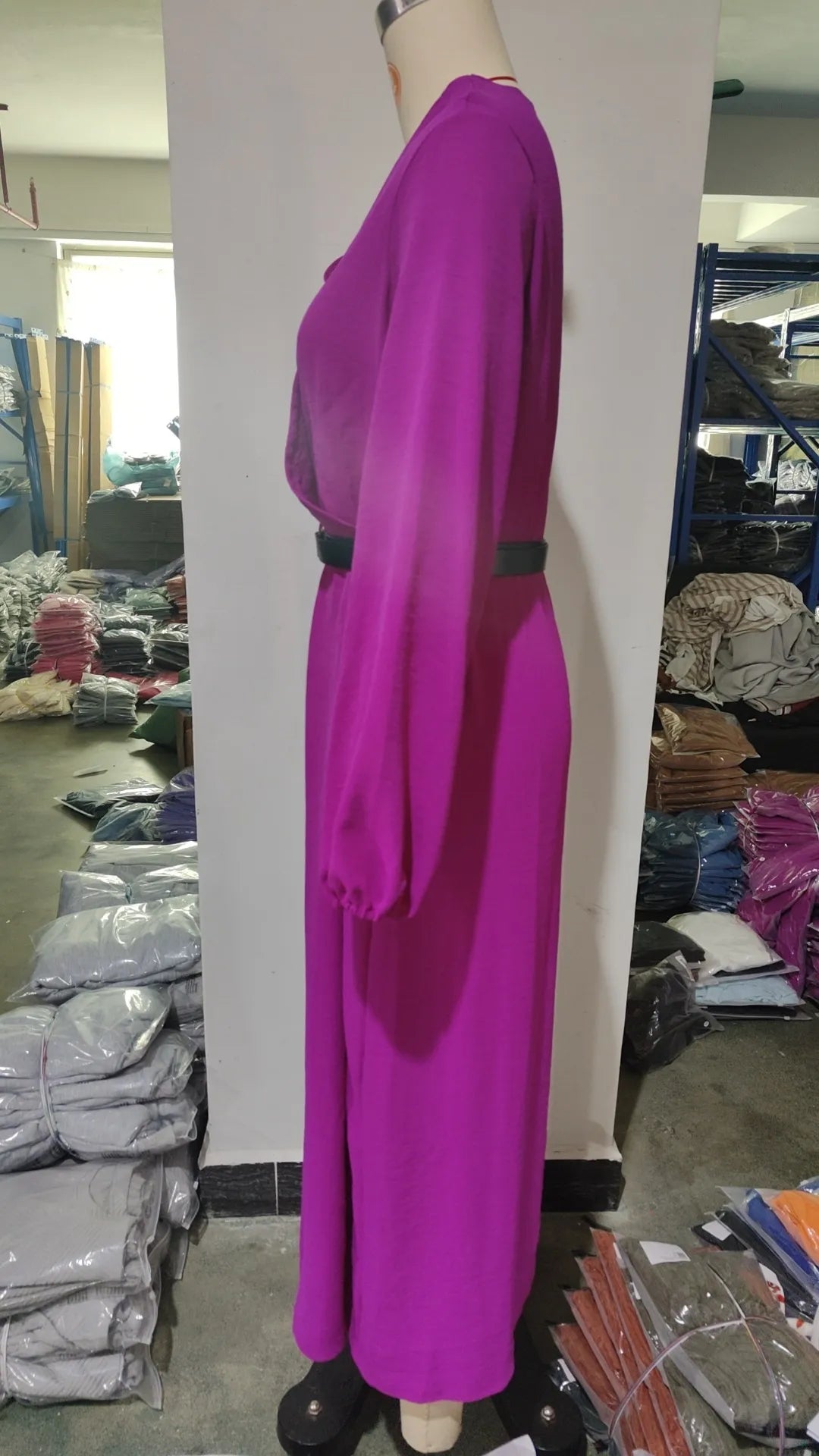 Fashion Long Sleeve Solid Color Waist Tight Dress