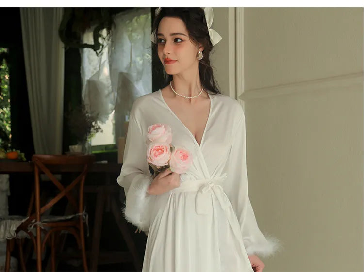 Women's Feather Satin Long Robe