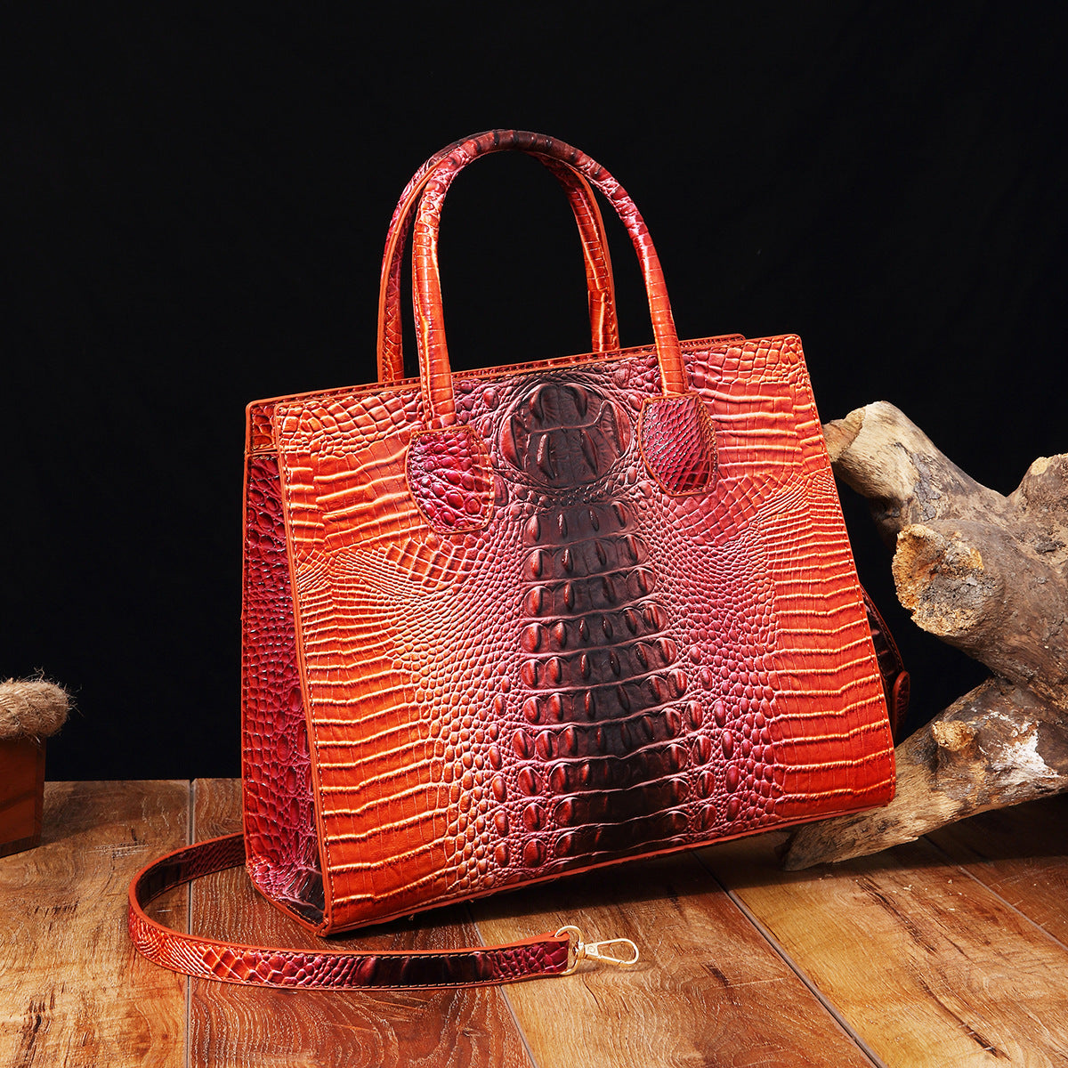 Womens Crossbody Tote Bag  With Vibrant Crocodile-Grain Design
