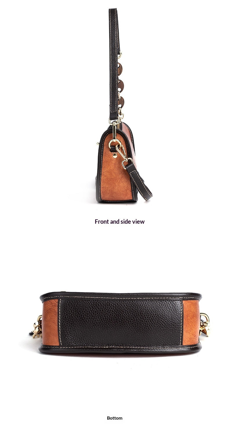 Retro First-Layer Cowhide Fashionable Simple Shoulder Bag