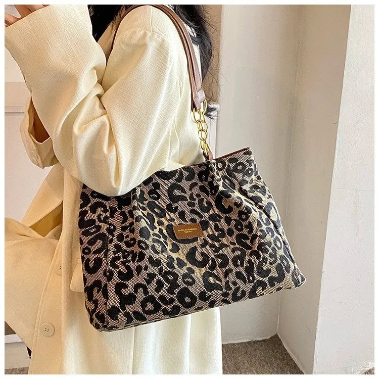All-match Leopard Print One-shoulder Underarm Women's Bag Sense Large Capacity Totes