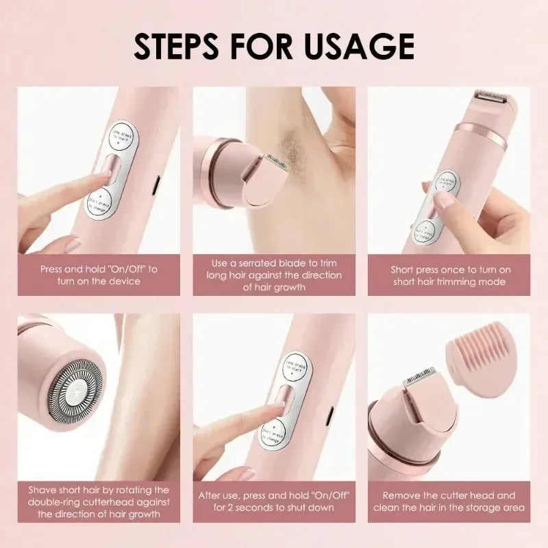 Dual-Head Electric Shaver Painless Women's Epilator Bikini Hair Removal Device Automatic Hair Trimmer Underarm Facial Lips Leg