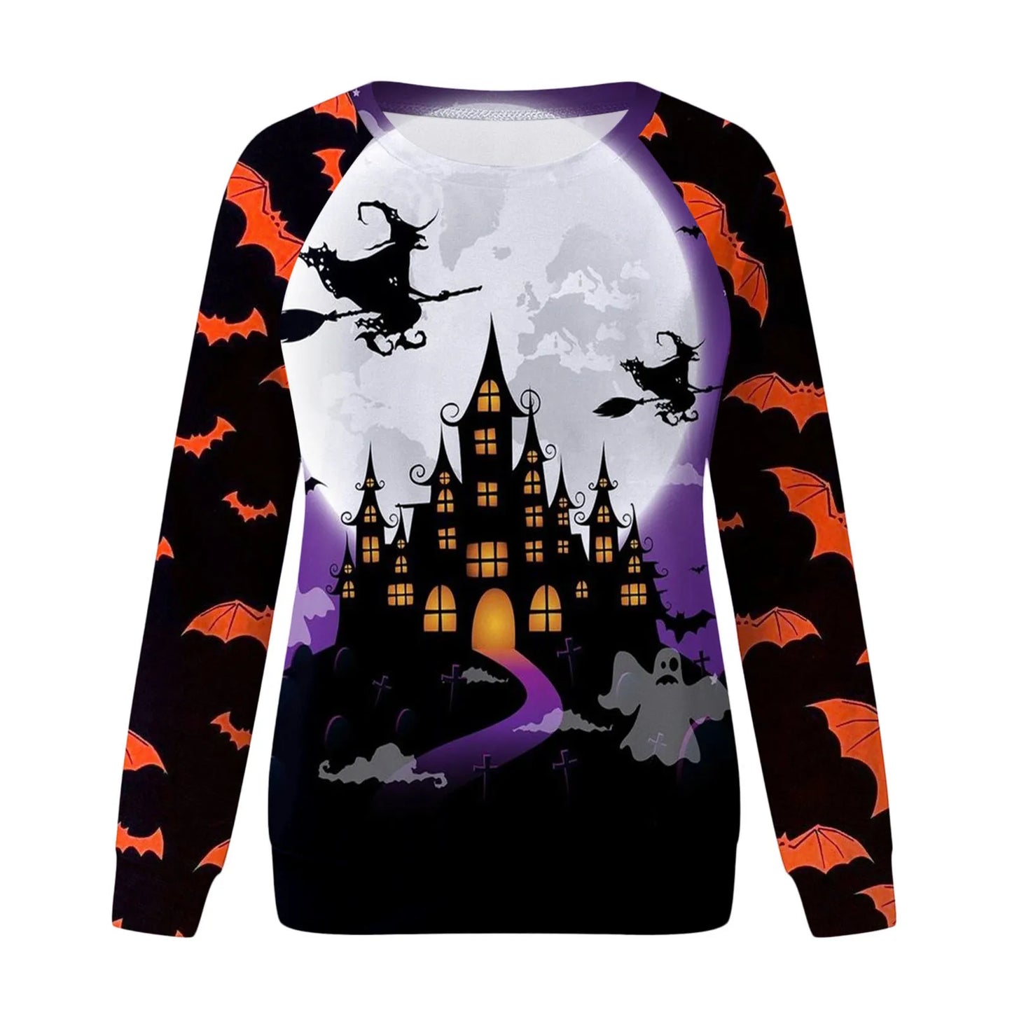 Halloween Cartoon Print Sweatshirt Long Sleeve Pullover Tops Women