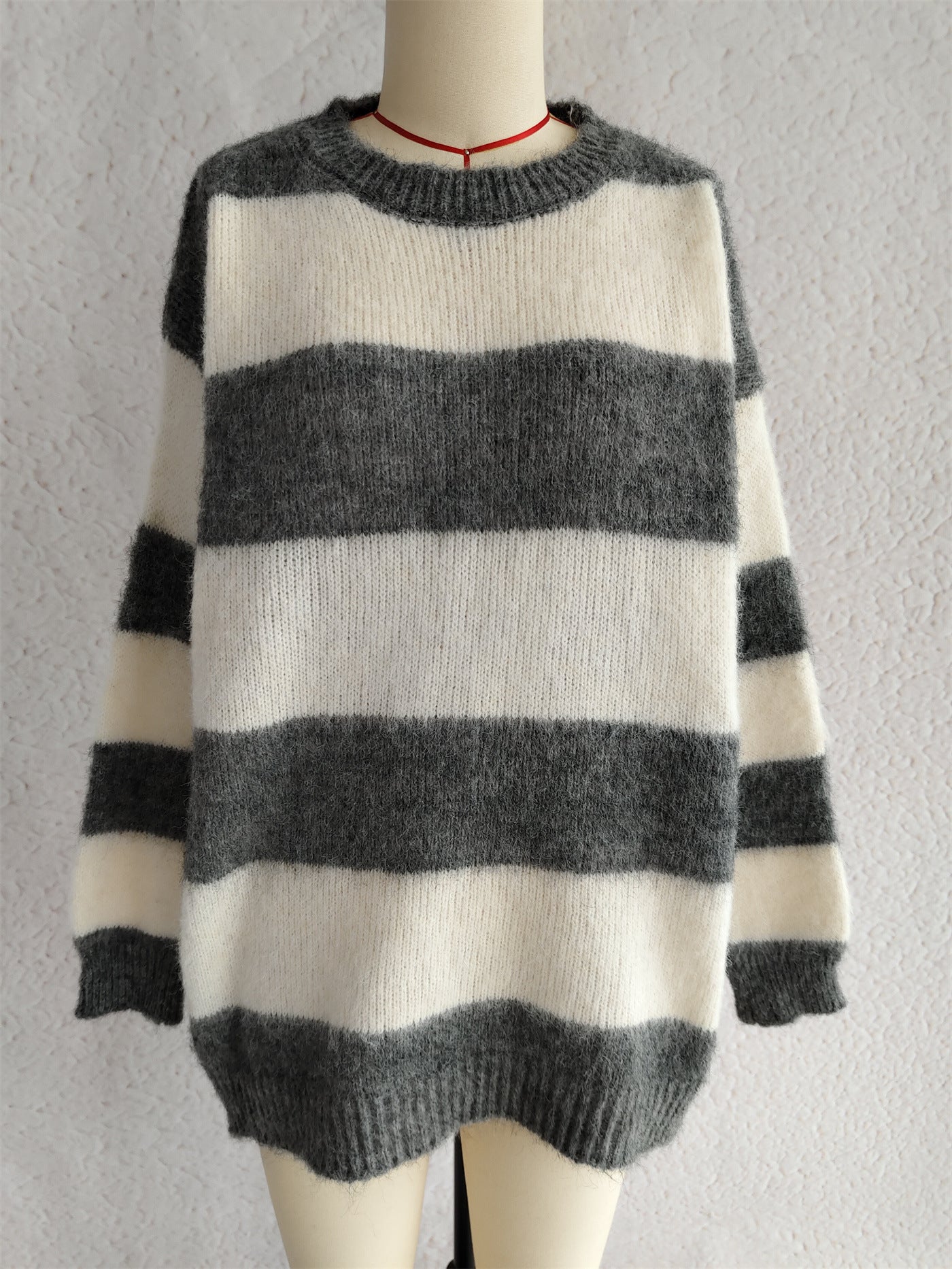 Striped Color Block Knitted Round Neck Chic Casual Loose Sweater