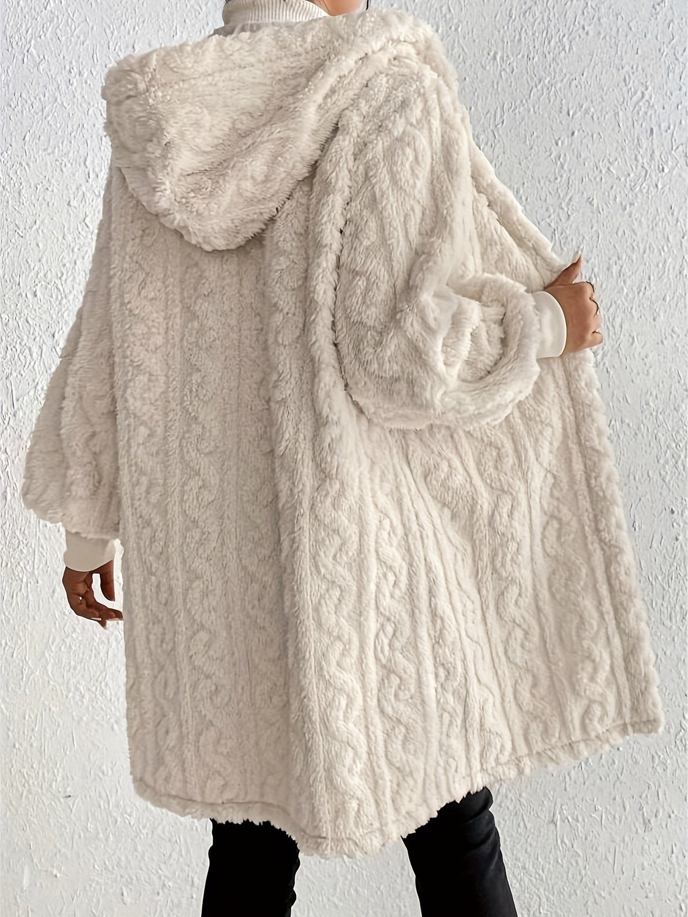 Hooded Double-sided Plush Cuff Thread Long Coat