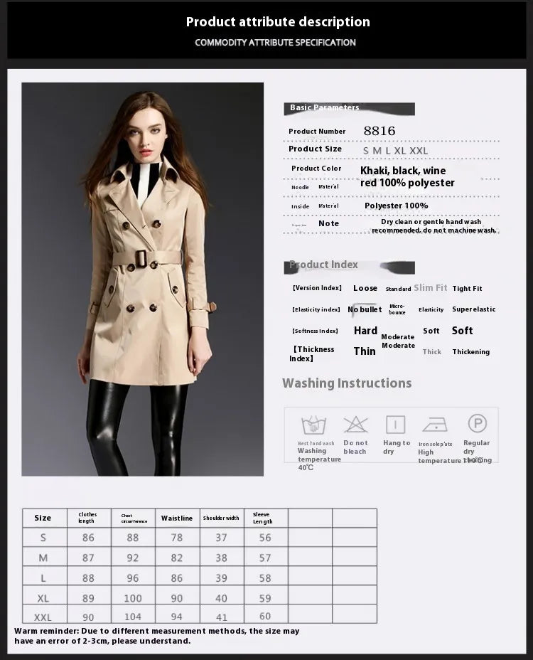 Commuter Casual Lace Up Double-breasted Mid-length Trench Coat