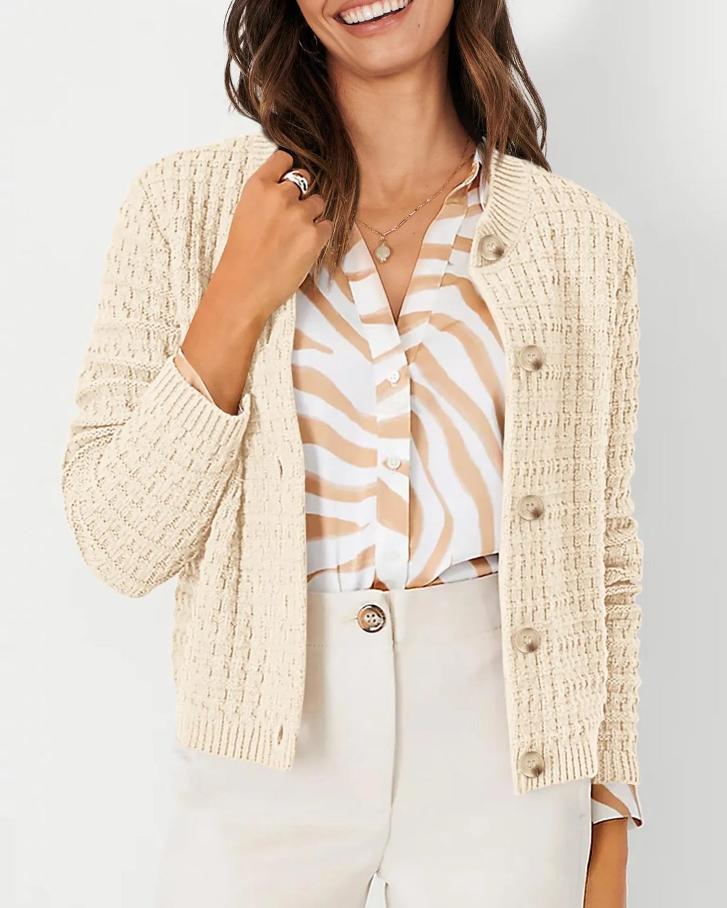 Women's Solid Color Commute Knitted Cardigan Casual Sweater Coat