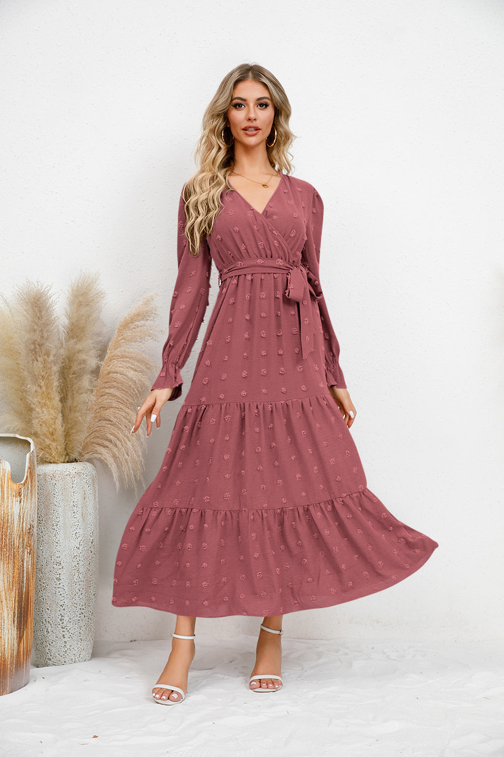 Solid Color Wide Hem Casual Dress Women's Clothing