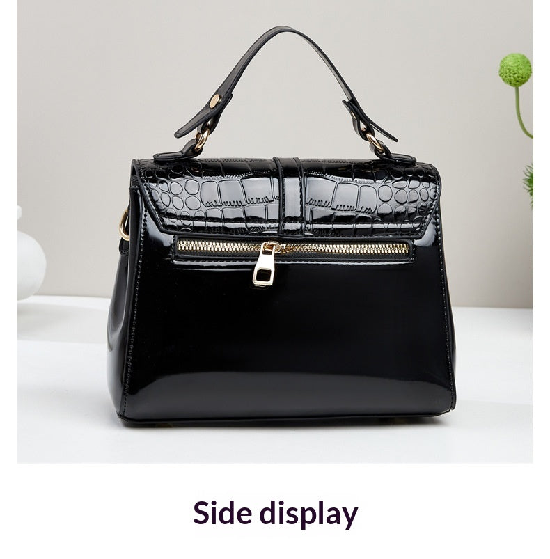Sleek Stone-patterned Patent Leather Crossbody Bag