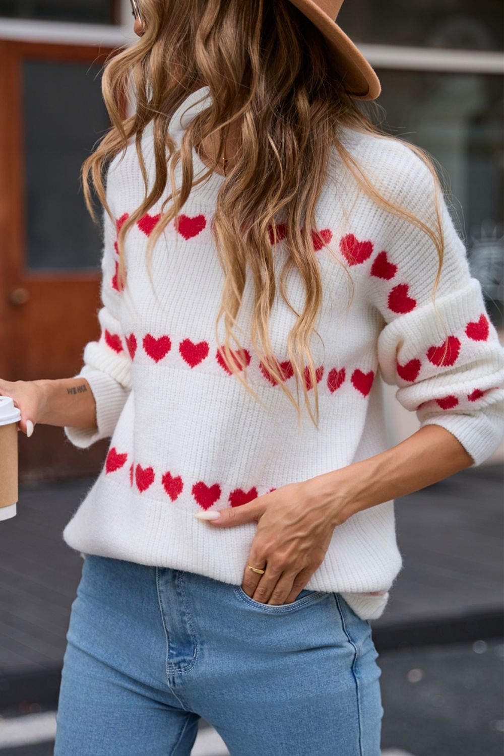 Heart and Angel Wings Round Neck Sweater