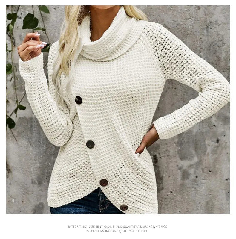 Pullover Button High Lapel Pullover Women's Sweater