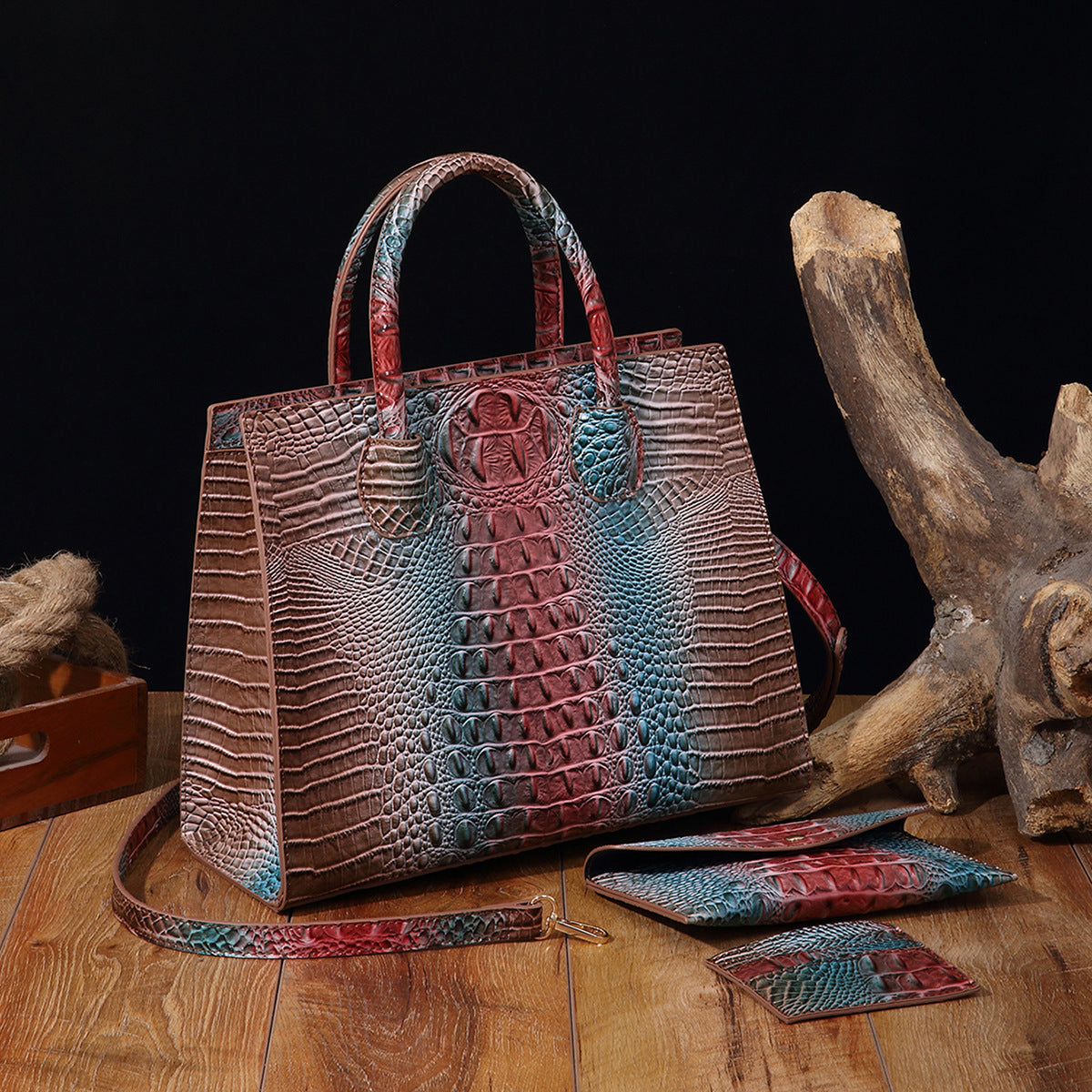 Womens Crossbody Tote Bag  With Vibrant Crocodile-Grain Design