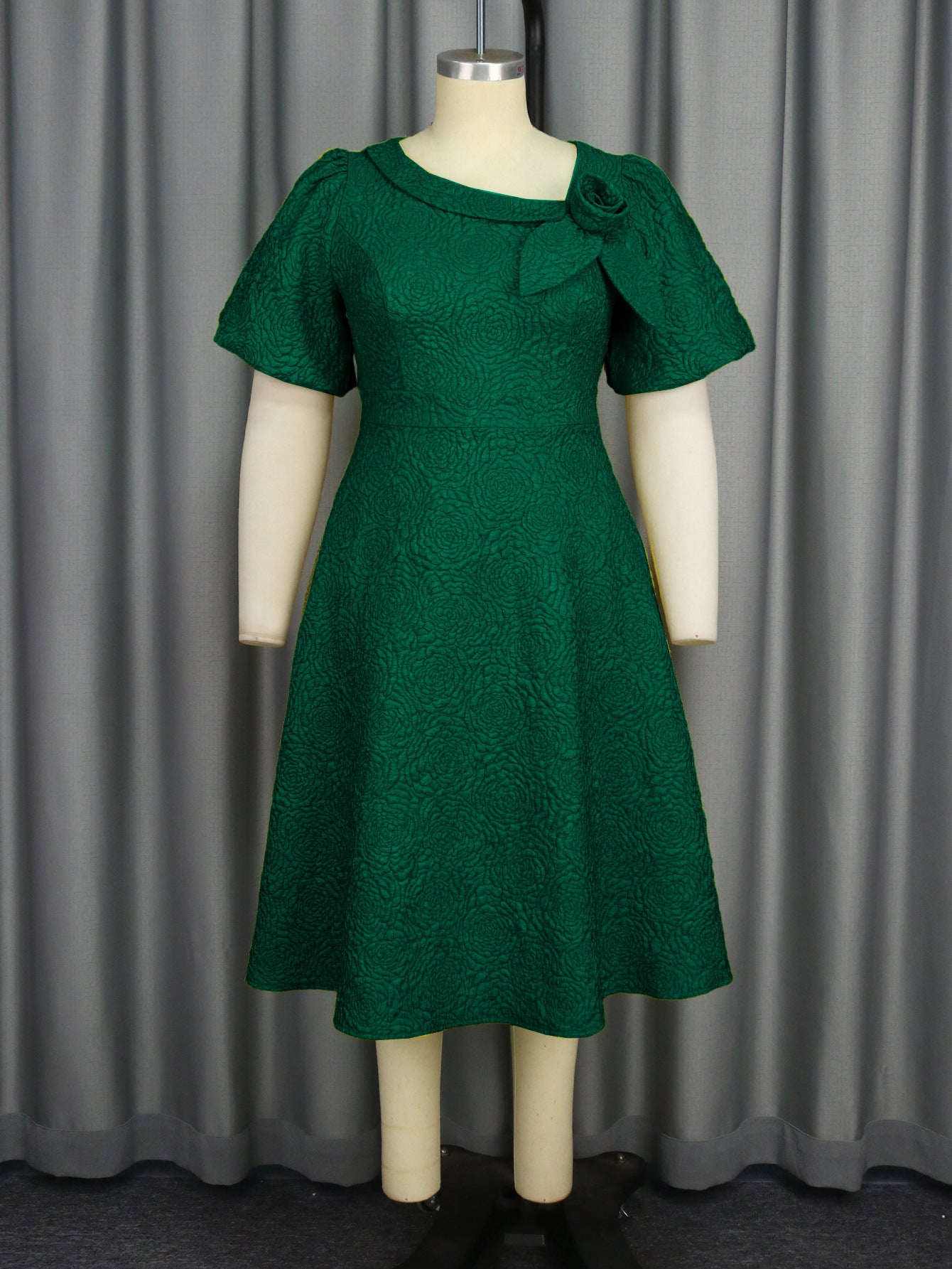 A- Line New Jacquard Fabric Flower Dress