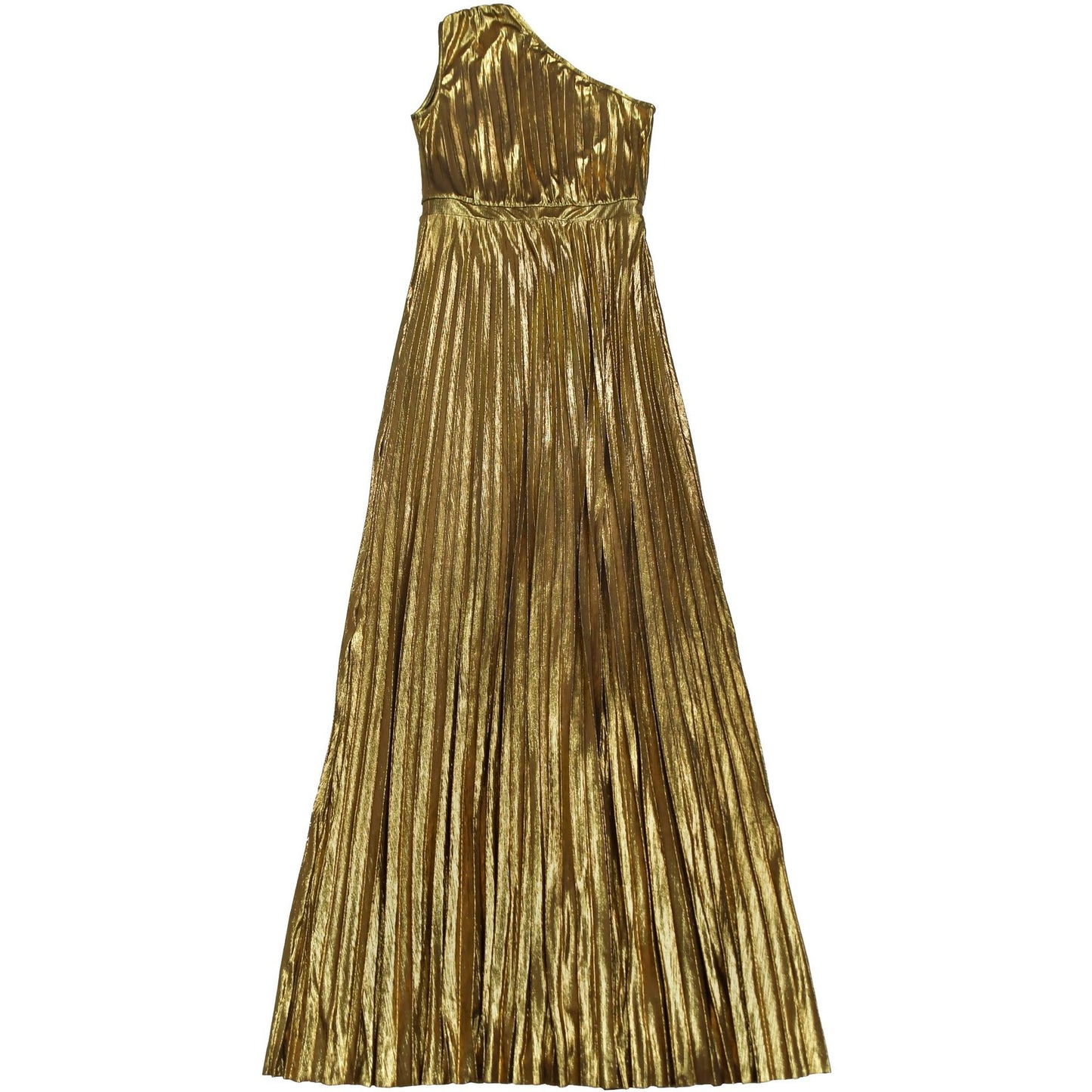 European And American Fashion Elegant Bronzing Oblique Shoulder Sleeveless Solid Color Dress