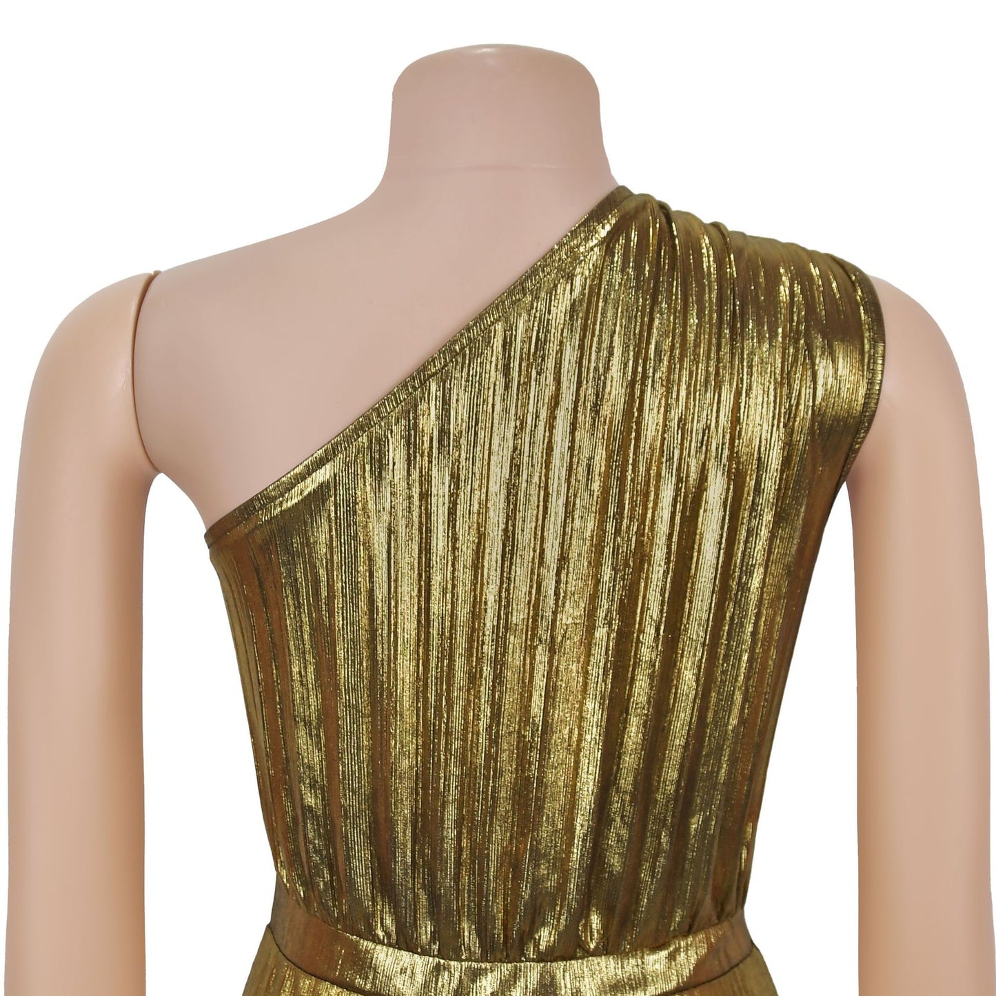 European And American Fashion Elegant Bronzing Oblique Shoulder Sleeveless Solid Color Dress