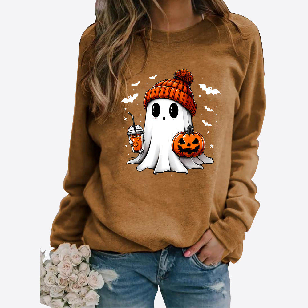 Halloween Round Neck Print Long Sleeves Sweater