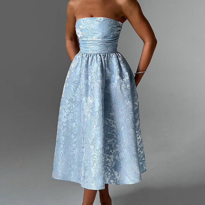 Women's Slim-fit Jacquard Satin Tube Top Dress