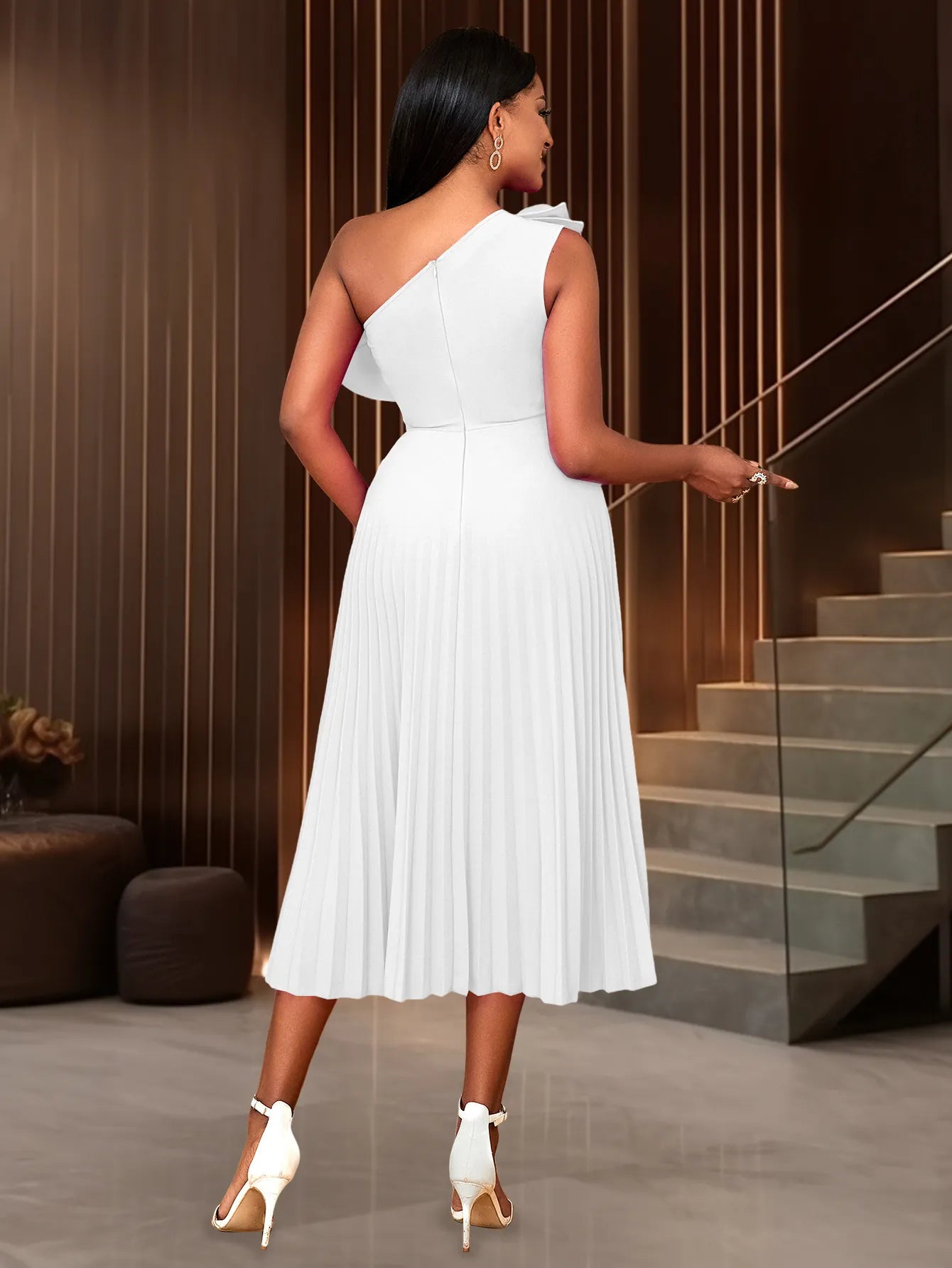Women's Fashion Shoulder Diagonal Collar Dress