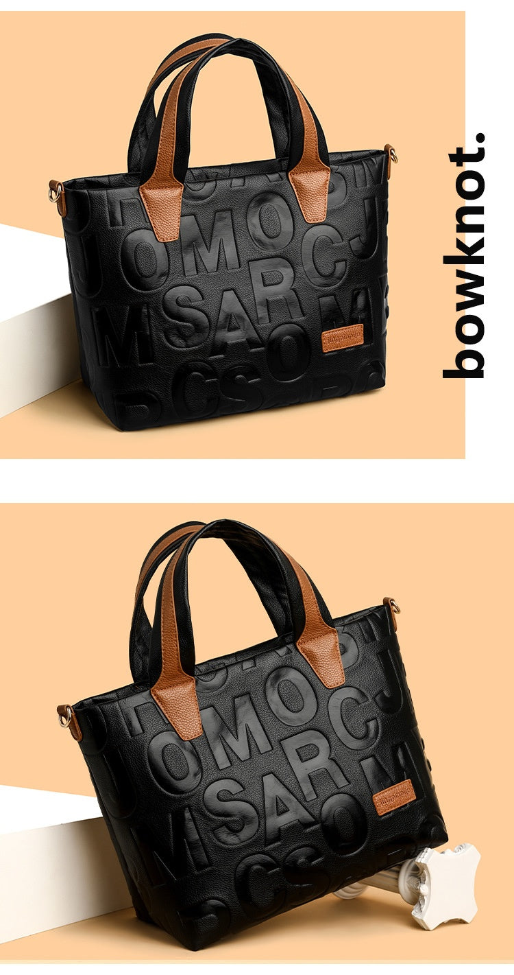 Trendy Tote Handbag Chic Letter Embossing Womens