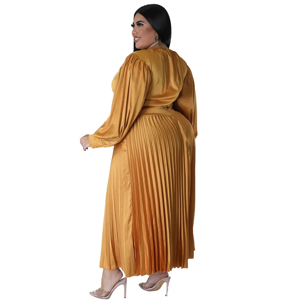 Pleated Round-neck Long Dress Women