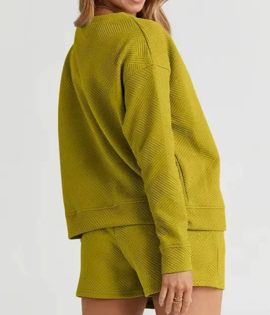 Solid Color Texture Casual Suit Women's Shorts Top
