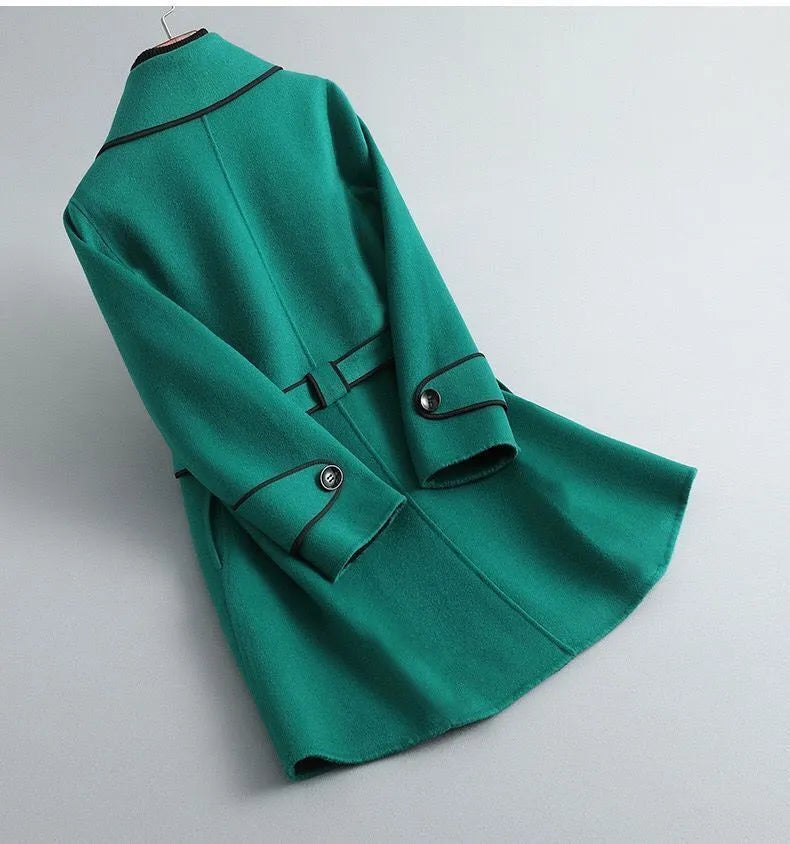 Western Style Contrast Color Mid-length Woolen Coat