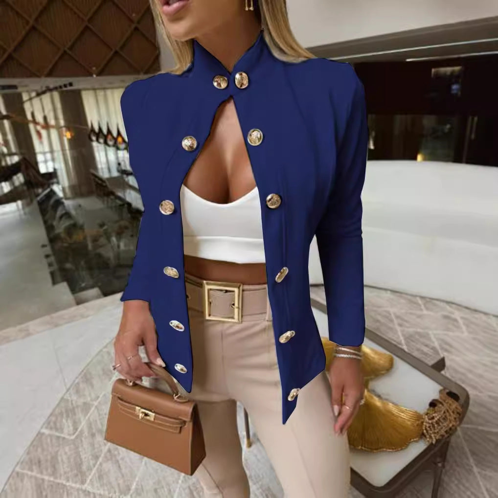 Autumn And Winter Stand-up Collar Slim-fit Long-sleeved Double Breasted Coat