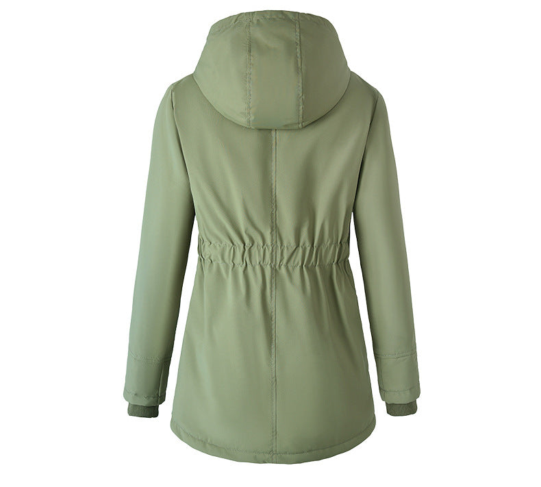 European Size Thickened Velvet Cotton Clothes Female Casual Hooded Coat