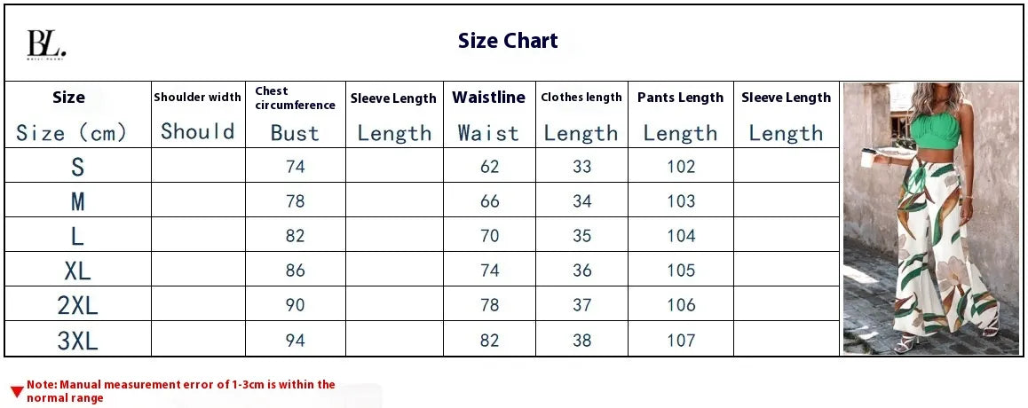 Summer New Commuter Two-piece Printed Lace-up Wide-leg Pants Suit