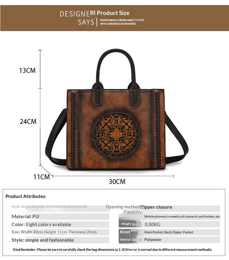 Large-Capacity Vintage Womens Shoulder Handbag