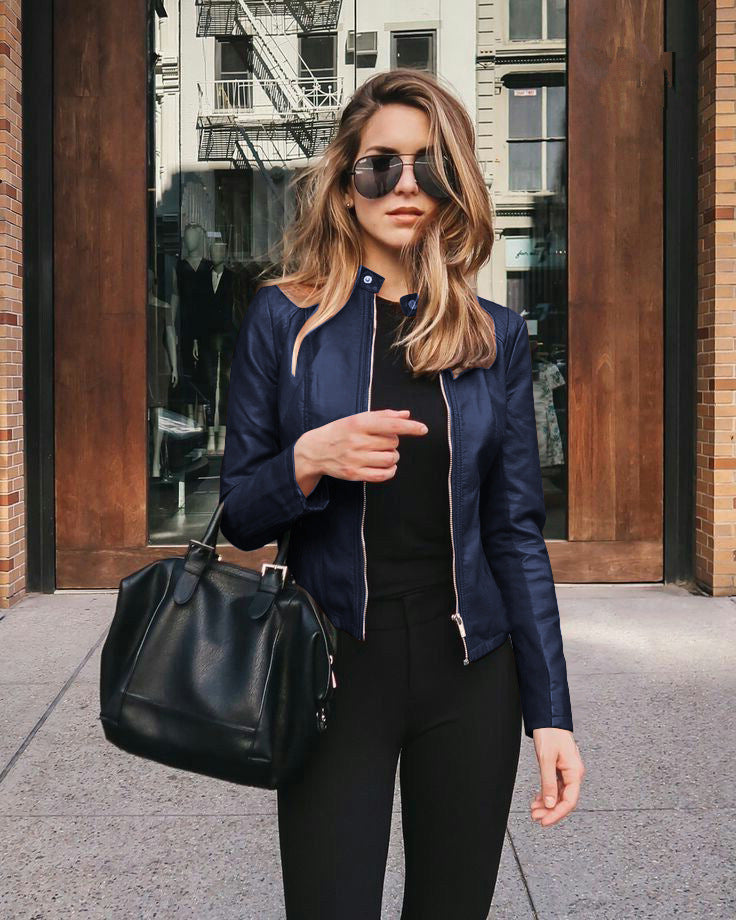 Autumn And Winter Women's Fashionable Leather PU Suit Jacket