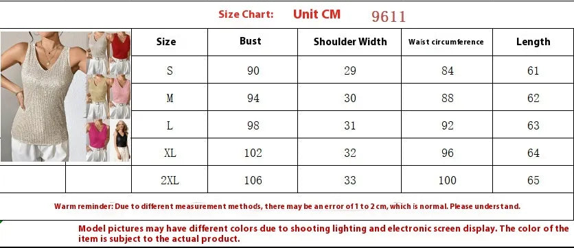 Sexy V-neck Loose Sequined T-shirt Outer Wear Inner Wear Women's Vest