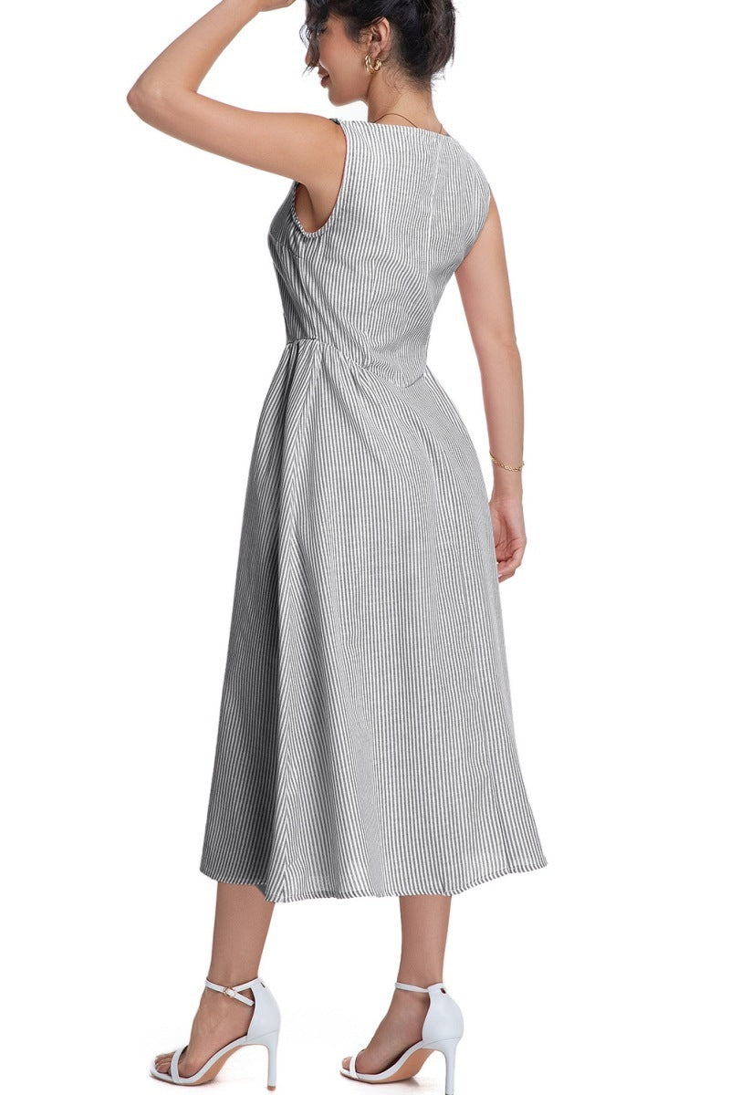 Women's Striped Sleeveless Zipper Princess Dress