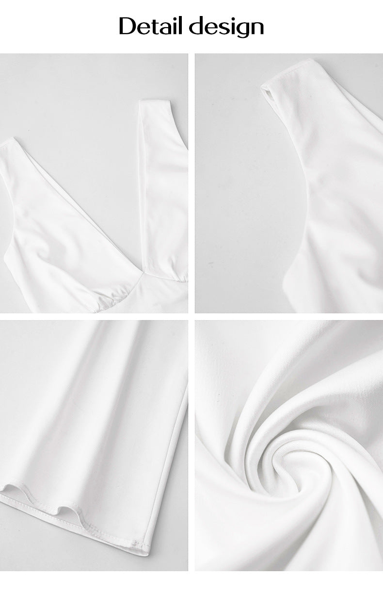 Solid Color Slim Fit Deep V-neck Backless Evening Dress Long Dress
