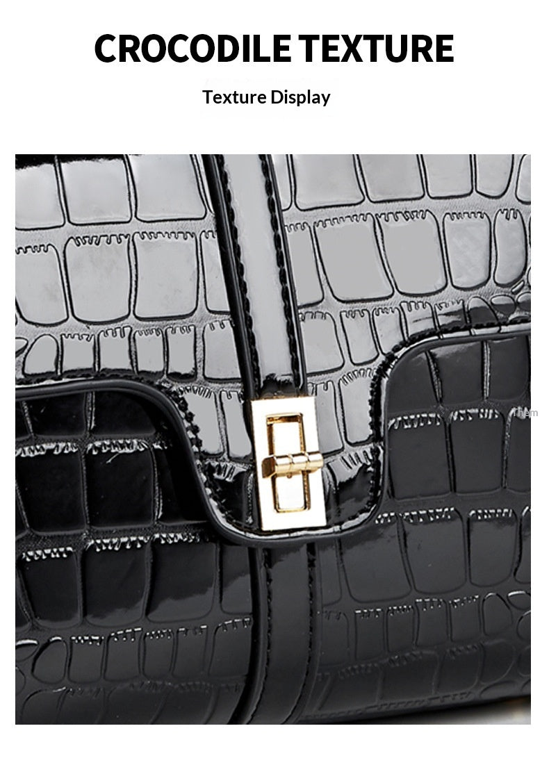 Sleek Stone-patterned Patent Leather Crossbody Bag