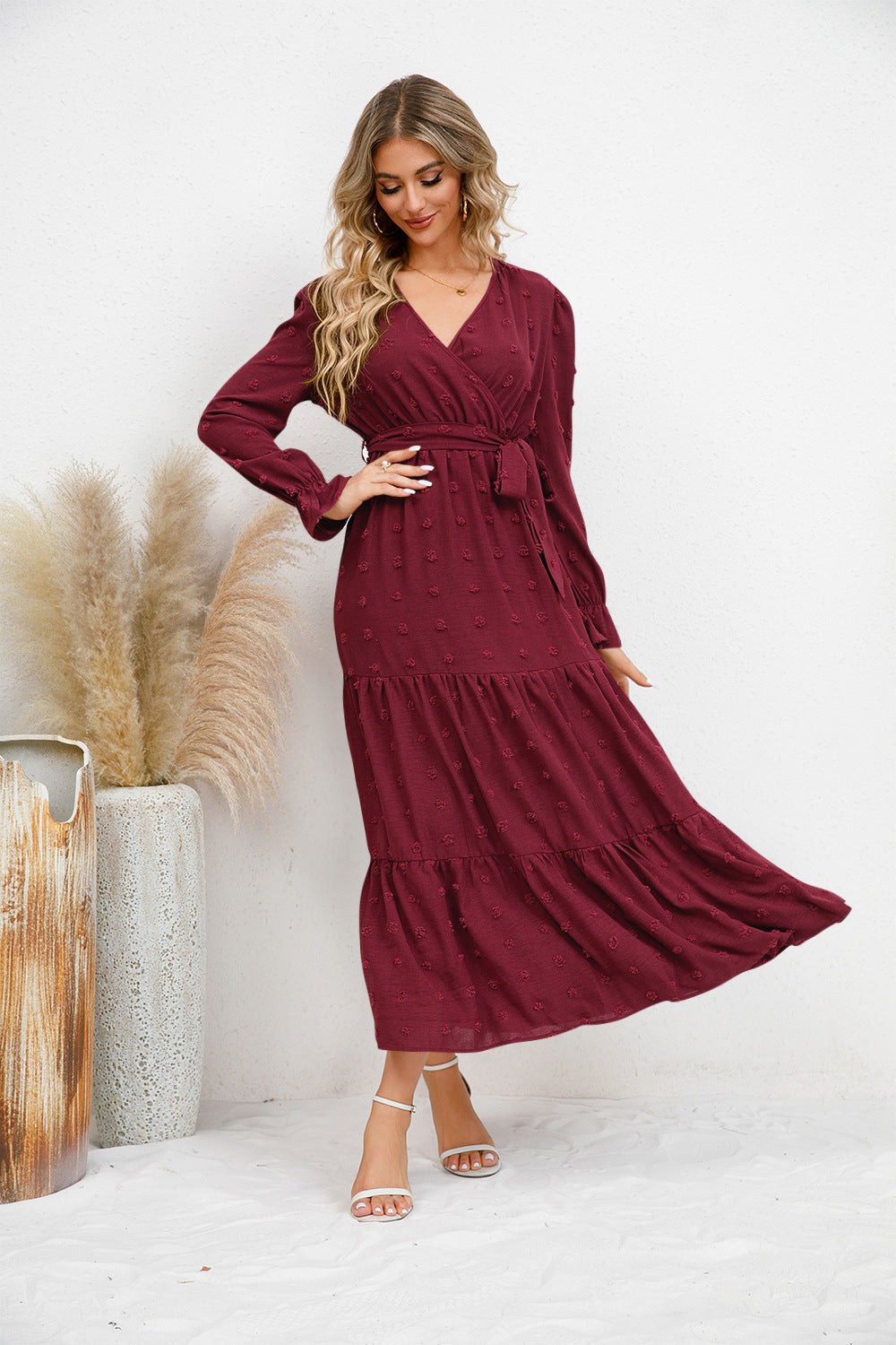 Solid Color Wide Hem Casual Dress Women's Clothing