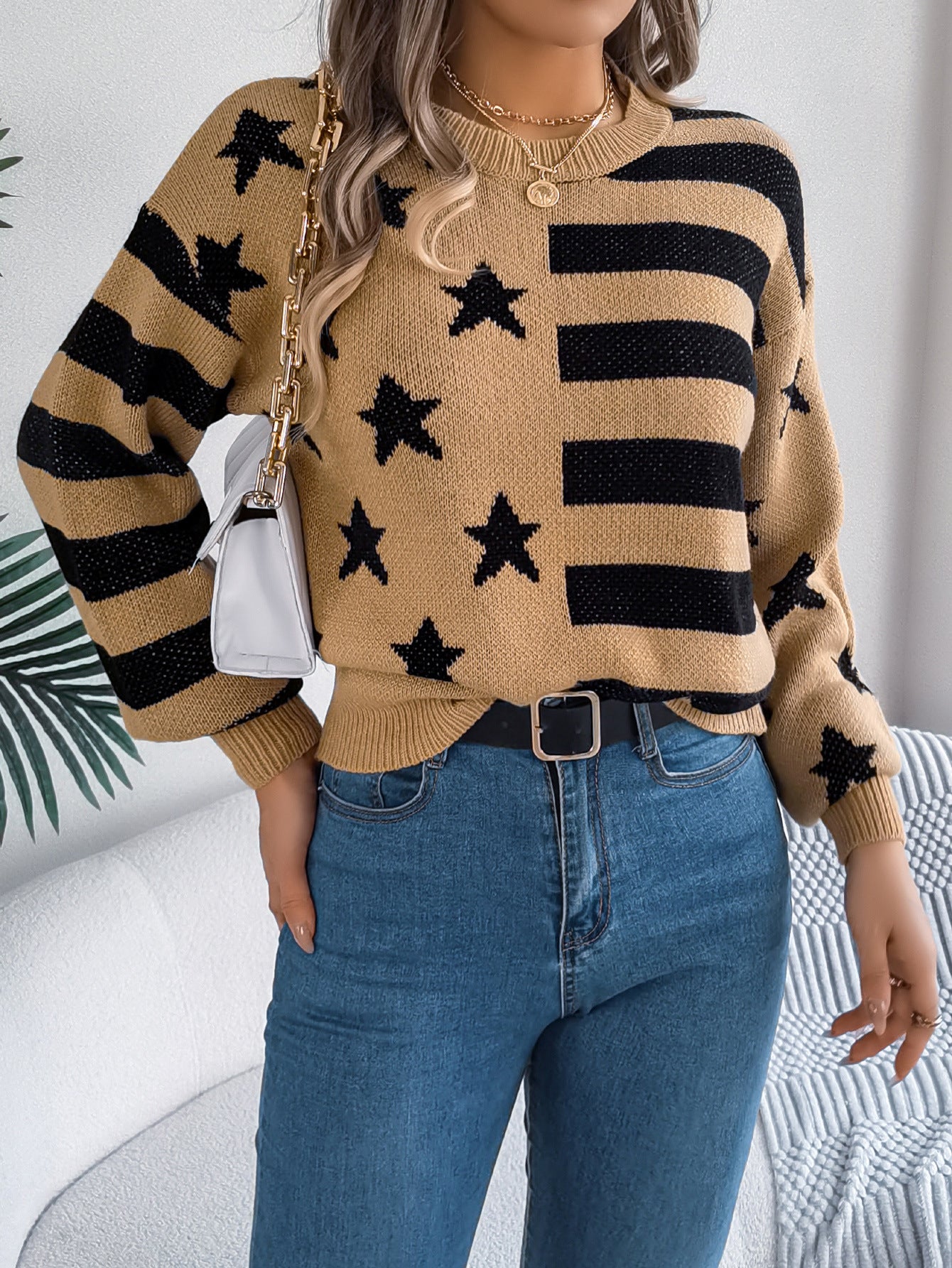 Casual Star Stripes Lantern Long Sleeve Pullover