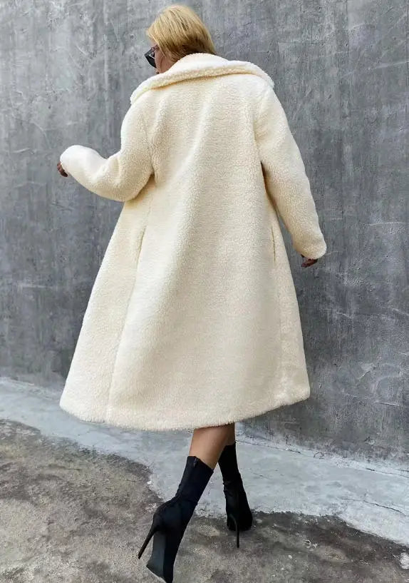 Elegant Double Breasted Lapel Loose And Warm Long-cut Coat